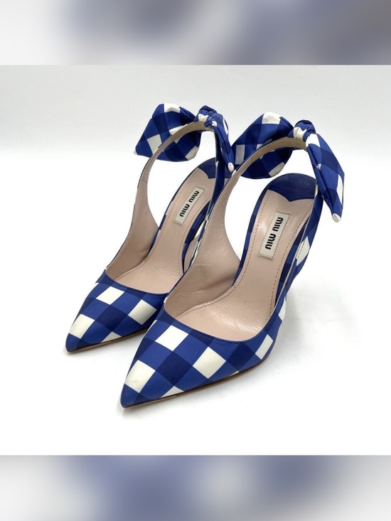 Miu Miu Shoes - RARE Miu Miu blue gingham sling back heels